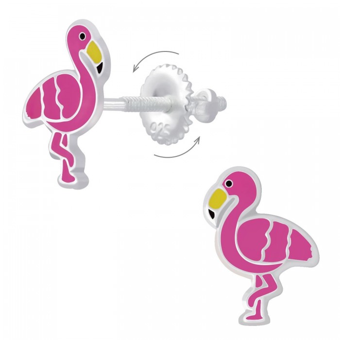 Boucles D'Oreilles Enfant Flamant Rose - Argent 925, Émaillées, Cadeau Mignon - Laimons Kids